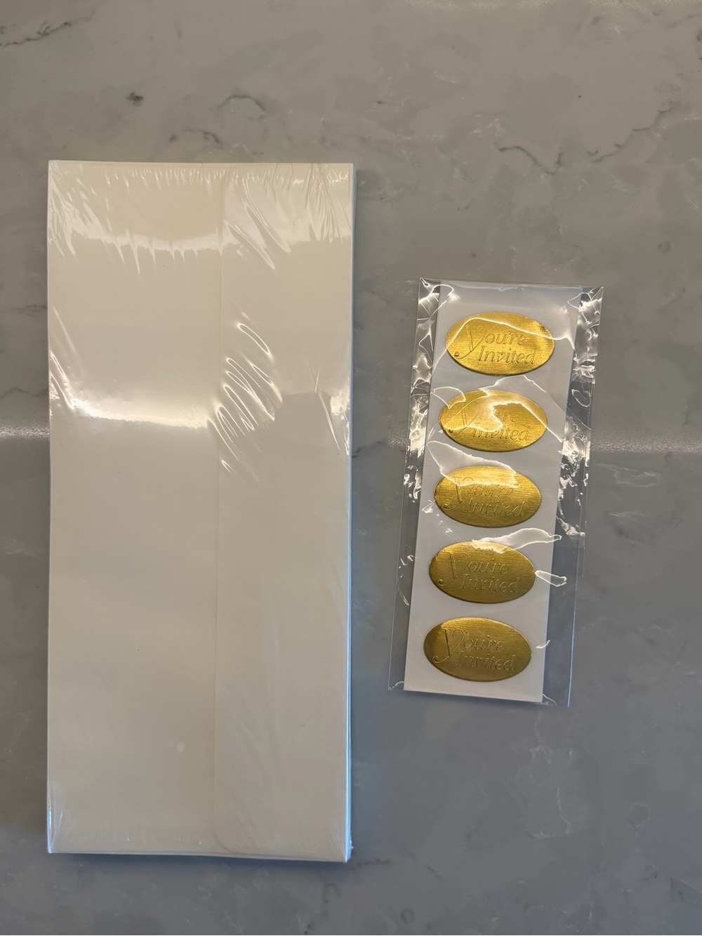 Gold 'You're Invited' Seal Sticker Pack with White Envelopes